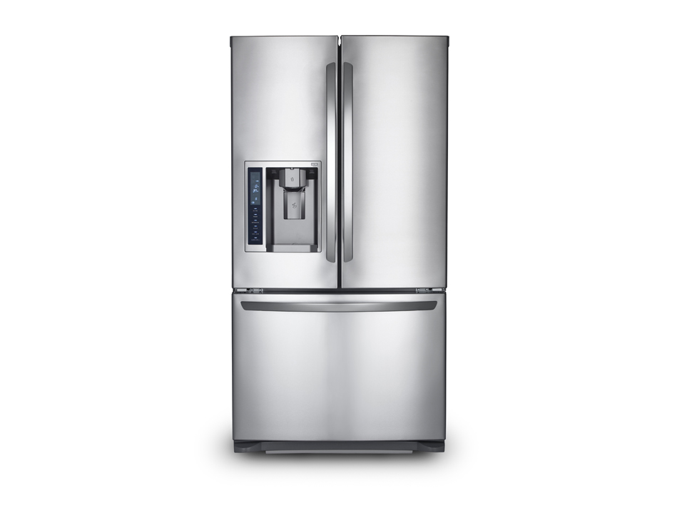 A stainless steel fridge-and-freezer combo